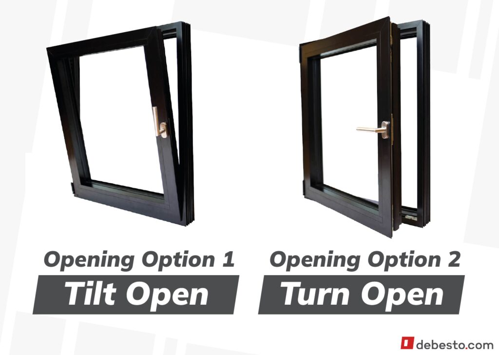 European windows that tilt open and turn open